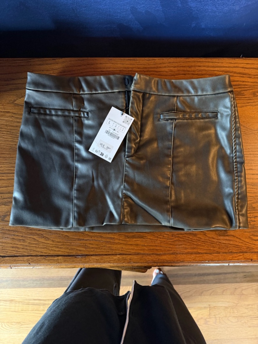 Zara Black Faux Leather Mini Skirt with Pocket Detail
